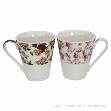 11oz White V-shaped Mugs with Customized Designs, LFGB, 84/500/EEC Contact Food-grade